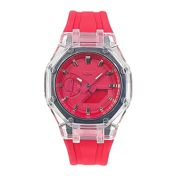 Кастомные часы Casio G-Shock Алая Душа Кристальный Панцирь, стальные, вид сбоку. CasiOAK Custom, кастомные часы Casio ручн...